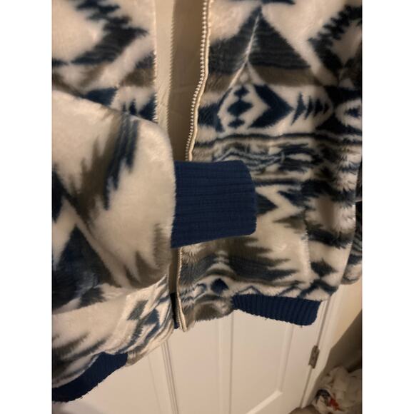 Vintage Donny Brooke Aztec Print Faux Fur Plush Bomber Jacket Size Men’s Large - Picture 6 of 7